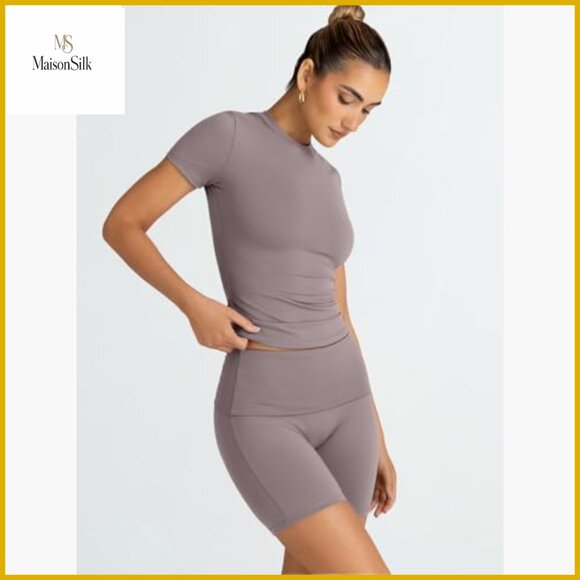 2-Piece Workout Set Slim Fit Crop Top Shorts Active Wear Gym Yoga - Picture 3 of 6